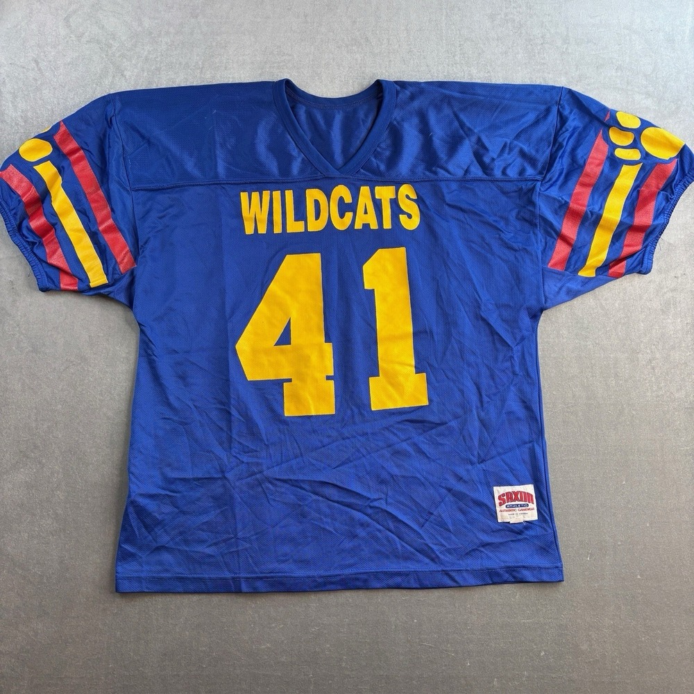 Saxon Wildcats #41 Football Jersey Blue‎ Yellow Men's XL